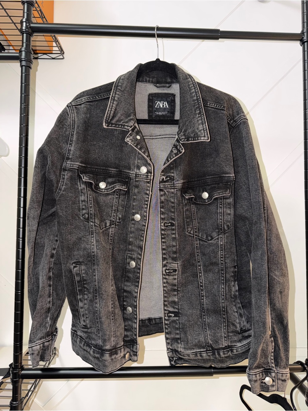 Zara Black Washed Denim Jacket